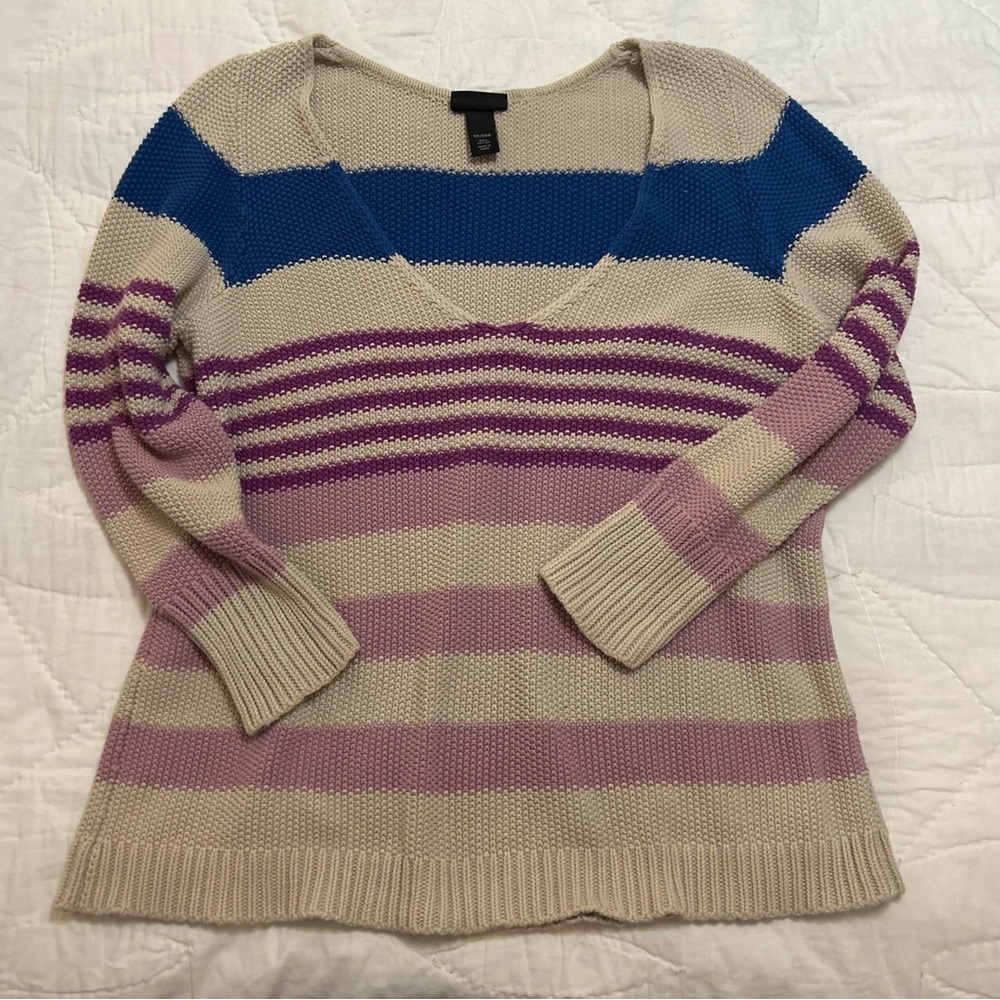 Y2K Lane Bryant Deep V-Neck Sweater Womens Plus 22/24 Chunky Cotton Knit Striped